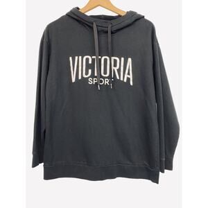 Victoria Secret Sport Cropped Hoodie Sweatshirt Pullover Spellout Black Size S